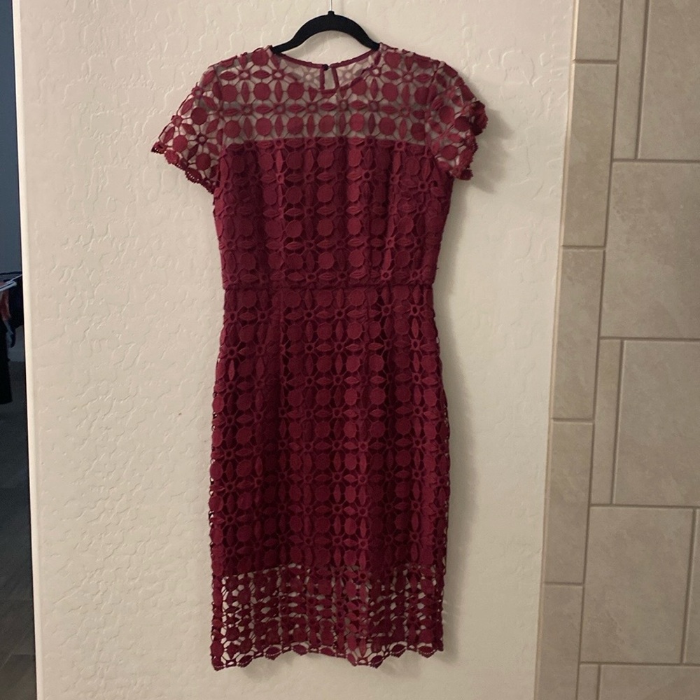 Womens burgundy colored lace dress